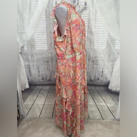 Alex Marie Plus Sz 24W Pink Teal Floral Halter Sleeveless Asymmetric Hem Easter - Picture 8 of 16